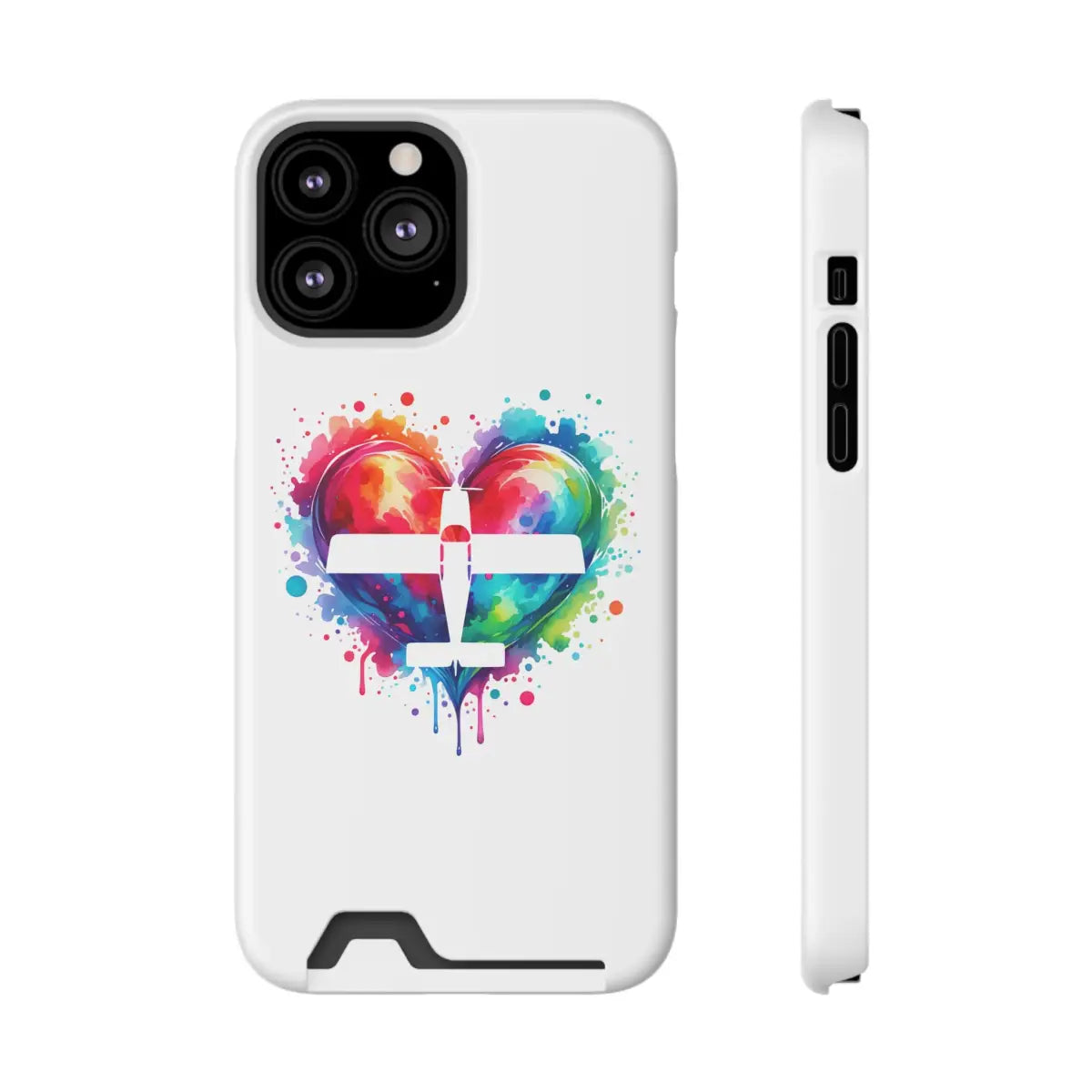 Colorful Heart Airplane Phone Case with Card Holder - Perfect Gift for Travelers - Gifts pilots - Aviation apparel
