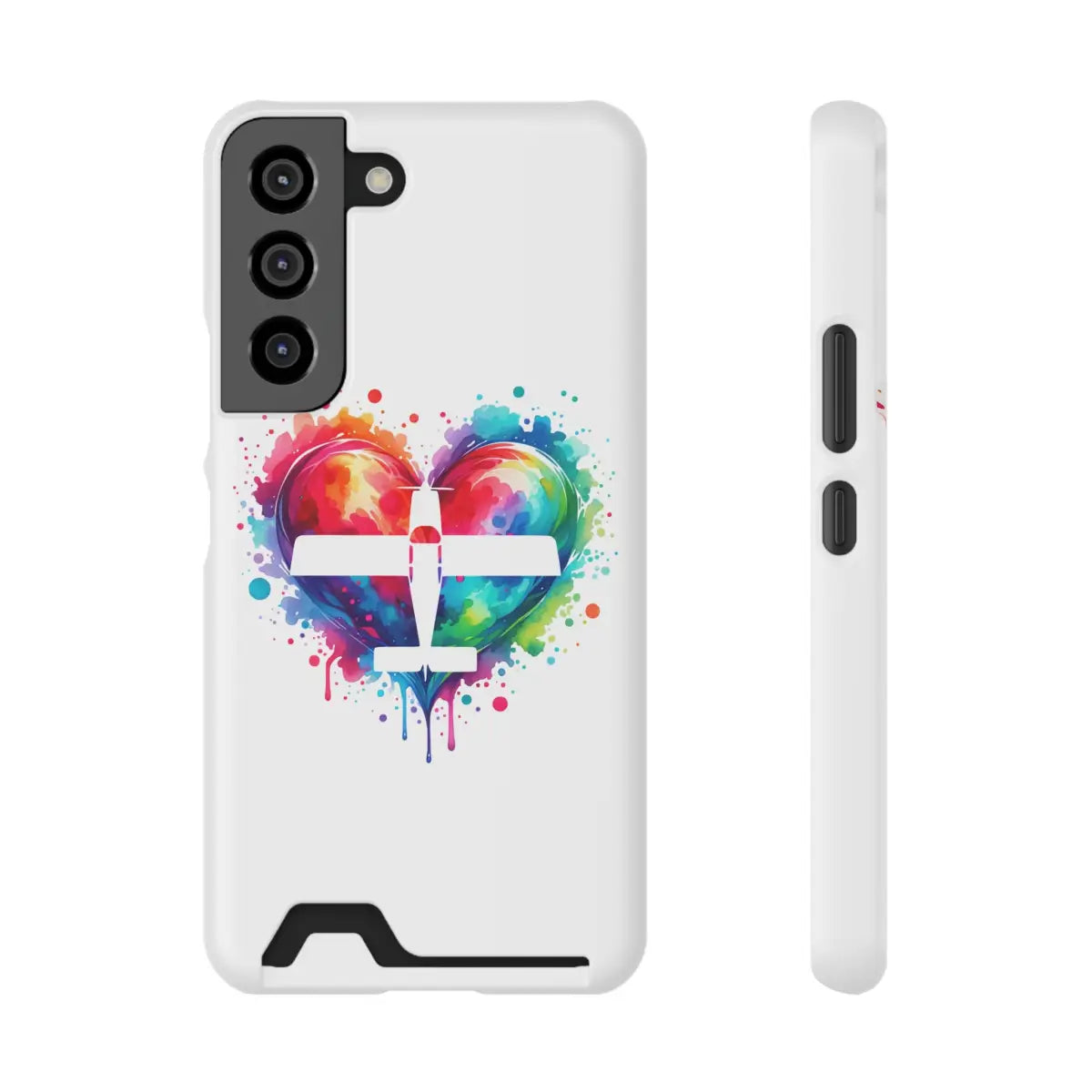 Colorful Heart Airplane Phone Case with Card Holder - Perfect Gift for Travelers - Gifts pilots - Aviation apparel