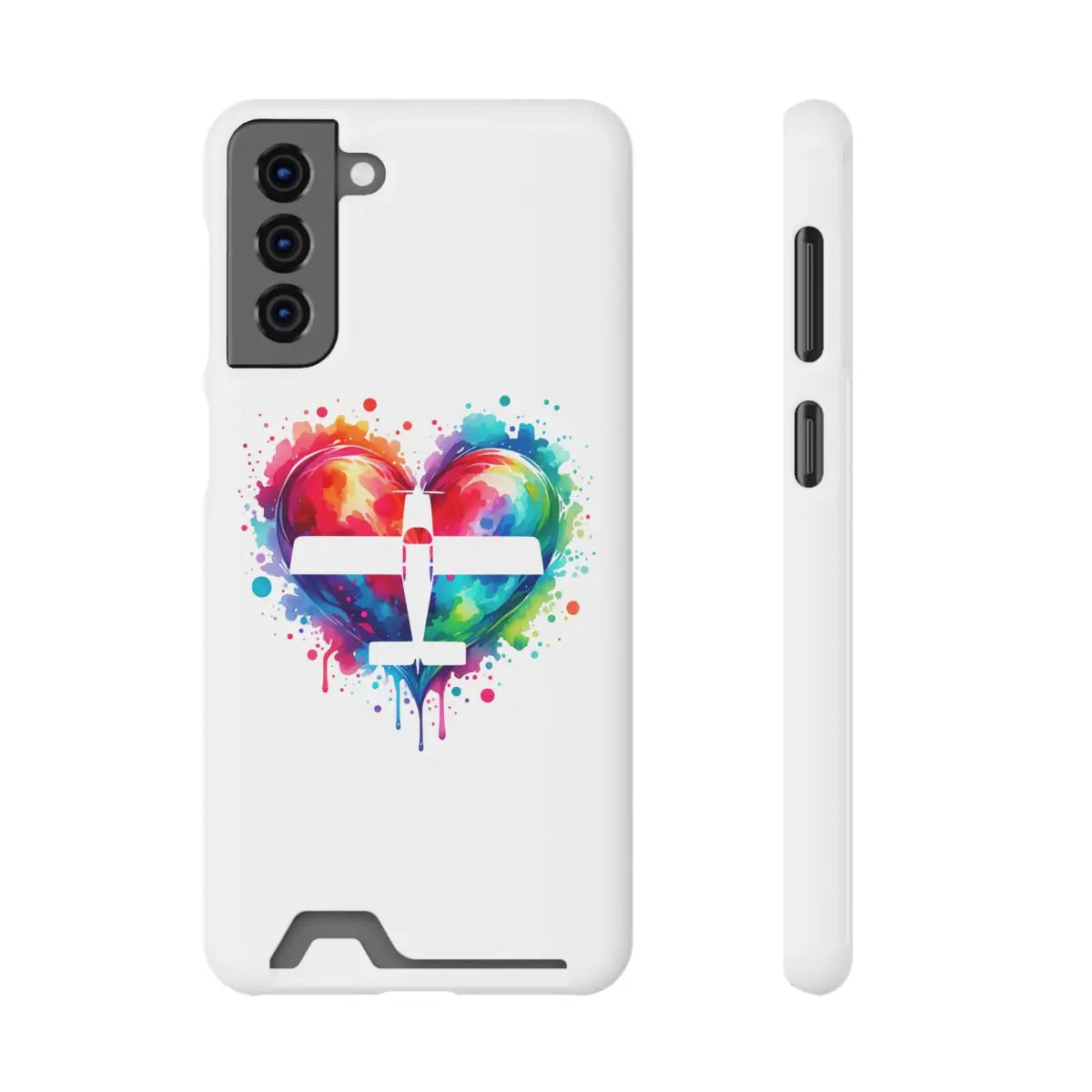 Colorful Heart Airplane Phone Case with Card Holder - Perfect Gift for Travelers - Gifts pilots - Aviation apparel