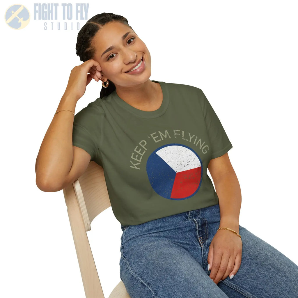Czechoslovak Air Force Roundel “Keep ’Em Flying” T Shirt Pilot gifts WWII warbird t shirt