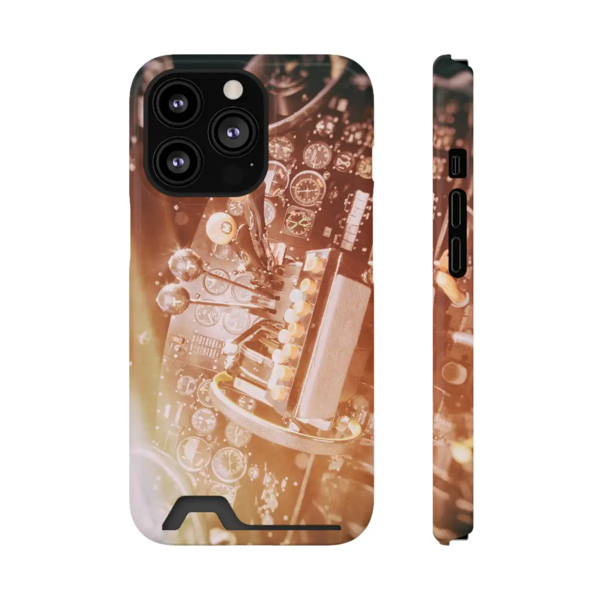 DC-3 Cockpit Phone Case with Card Holder - Retro Aviation Design - Gifts for pilots - apparel