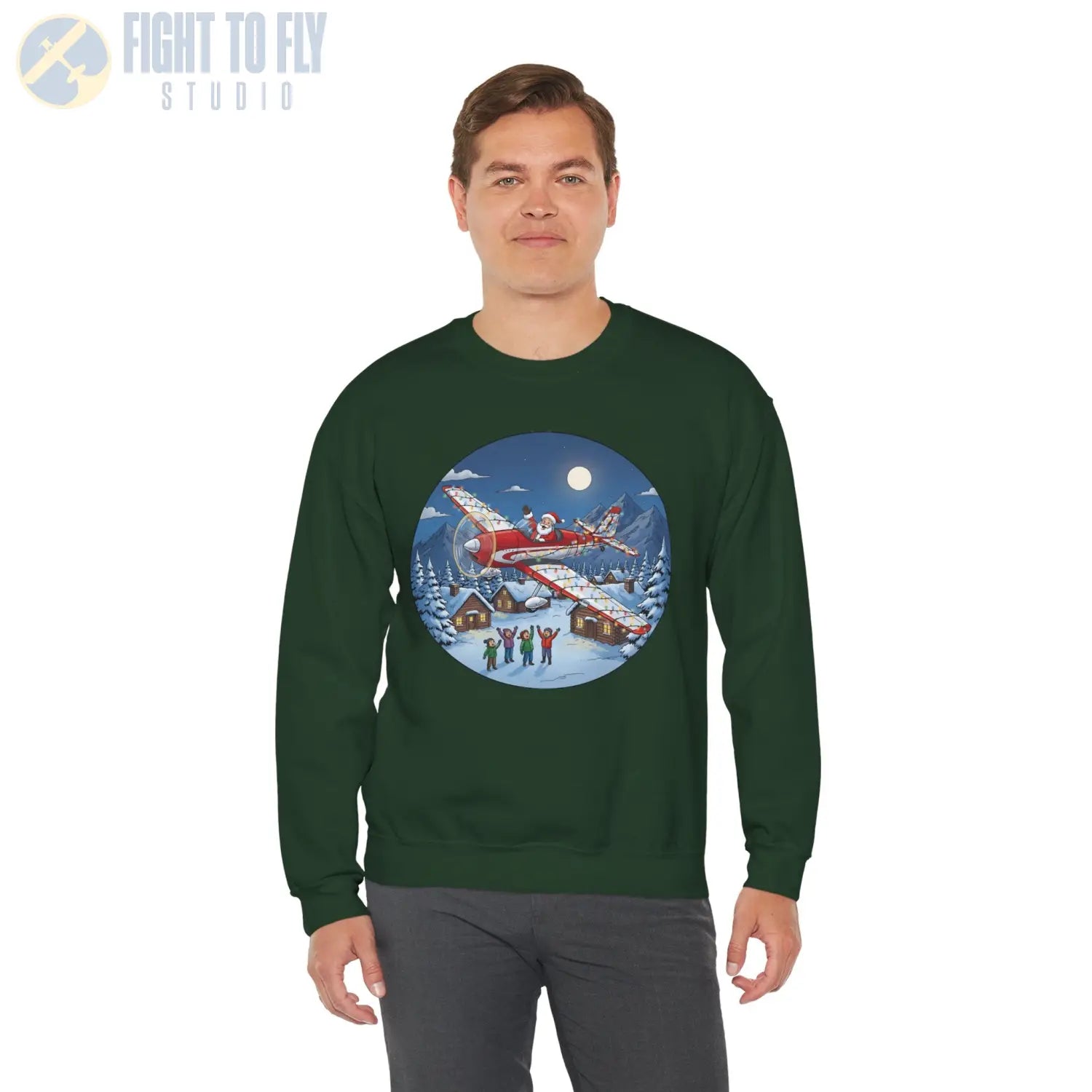 De Havilland Chipmunk with Santa at the Controls – Holiday Sweater - Sweatshirt - Pilot gifts - WWII warbird t-shirt
