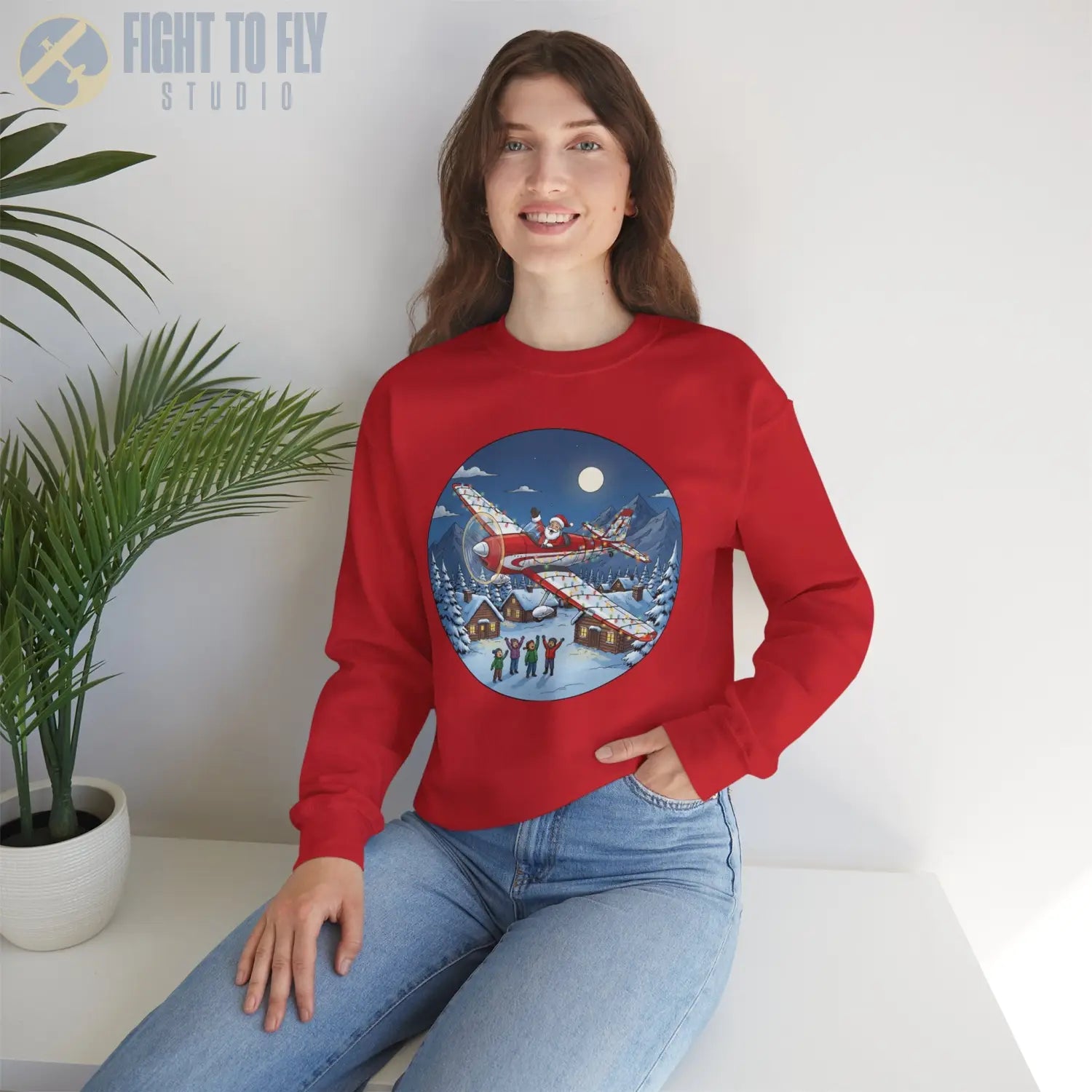 De Havilland Chipmunk with Santa at the Controls – Holiday Sweater - Sweatshirt - Pilot gifts - WWII warbird t-shirt