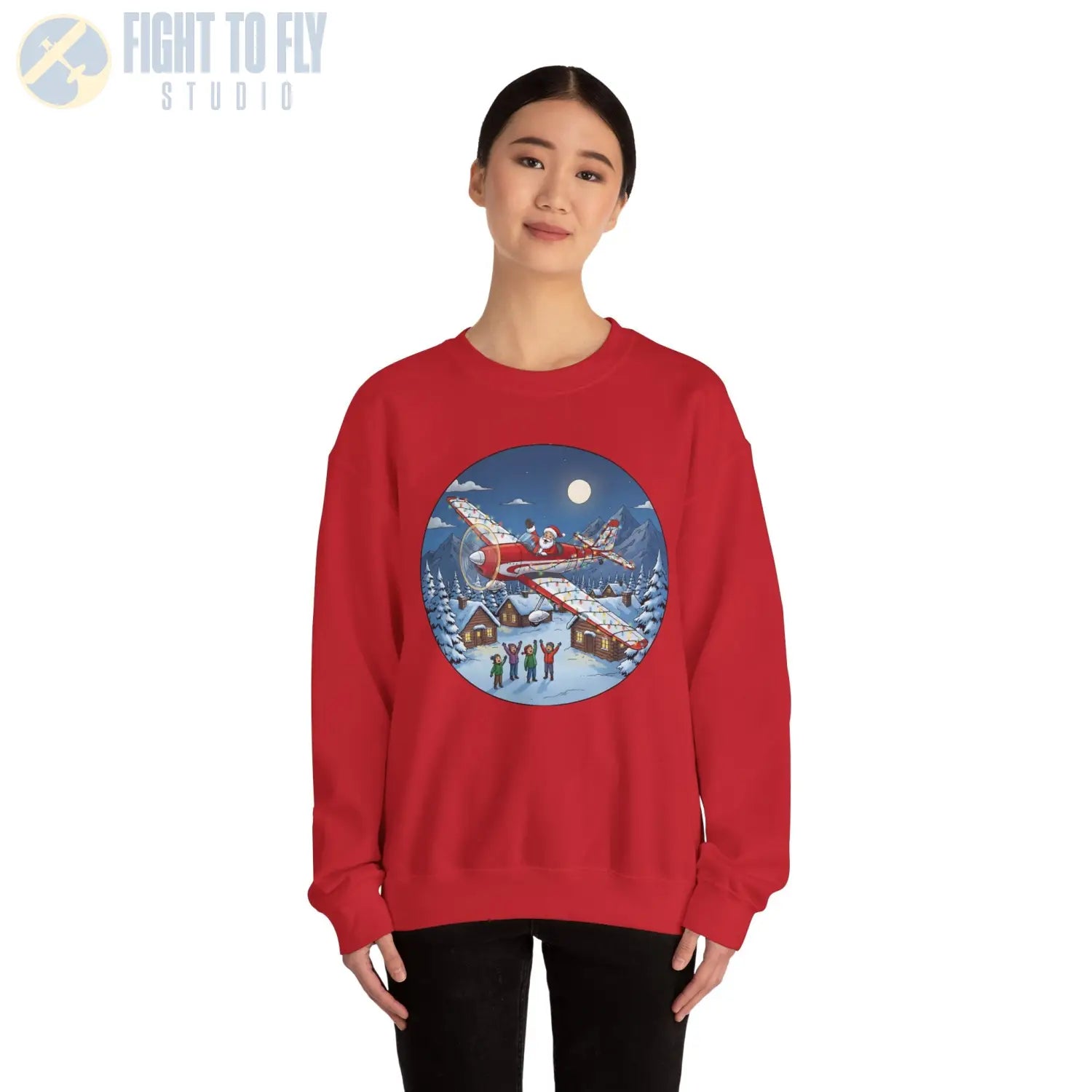 De Havilland Chipmunk with Santa at the Controls – Holiday Sweater - Sweatshirt - Pilot gifts - WWII warbird t-shirt