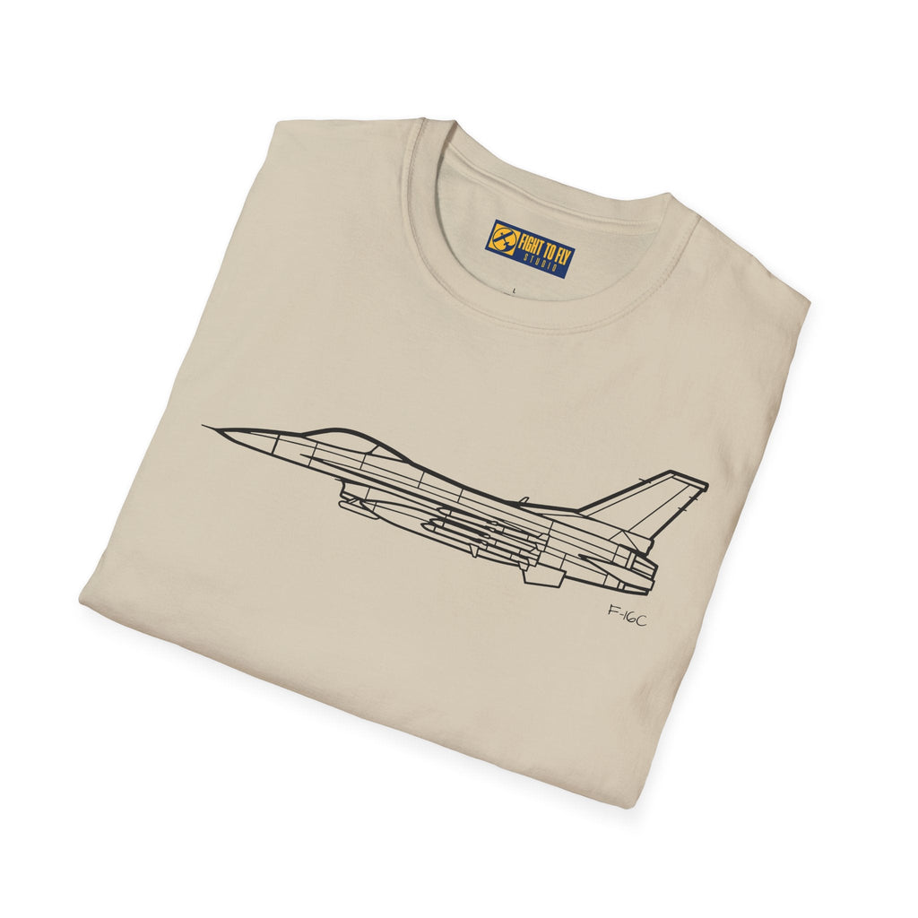 F-16C T-Shirt – Fighting Falcon Jet Side Profile Aviation Tee - Pilot gifts - WWII warbird t-shirt