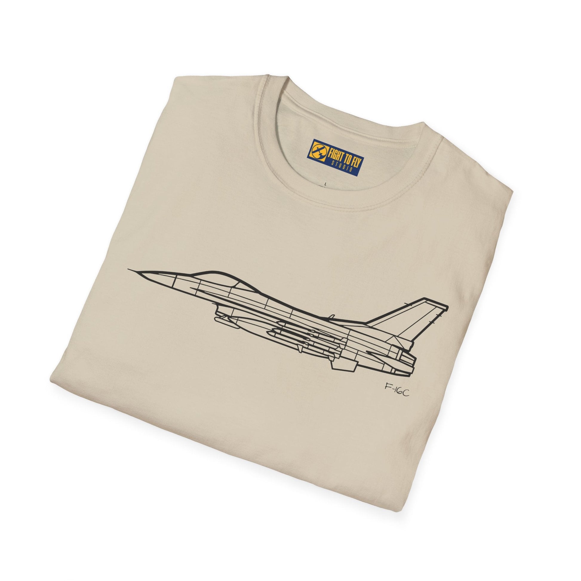 F-16C T-Shirt – Fighting Falcon Jet Side Profile Aviation Tee - Pilot gifts - WWII warbird t-shirt
