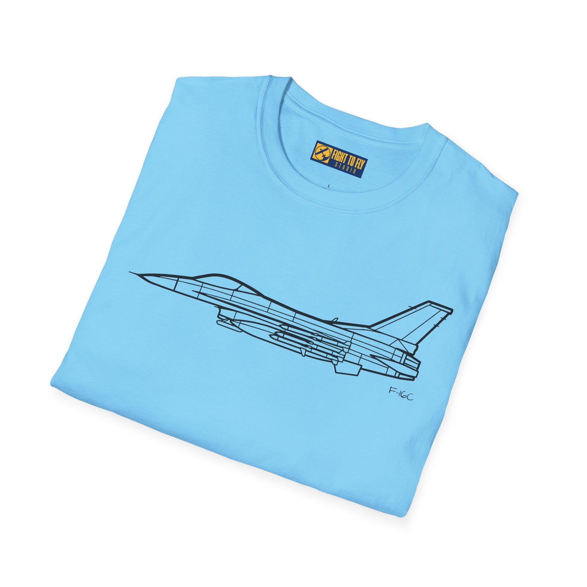 F-16C T-Shirt – Fighting Falcon Jet Side Profile Aviation Tee - Pilot gifts - WWII warbird t-shirt