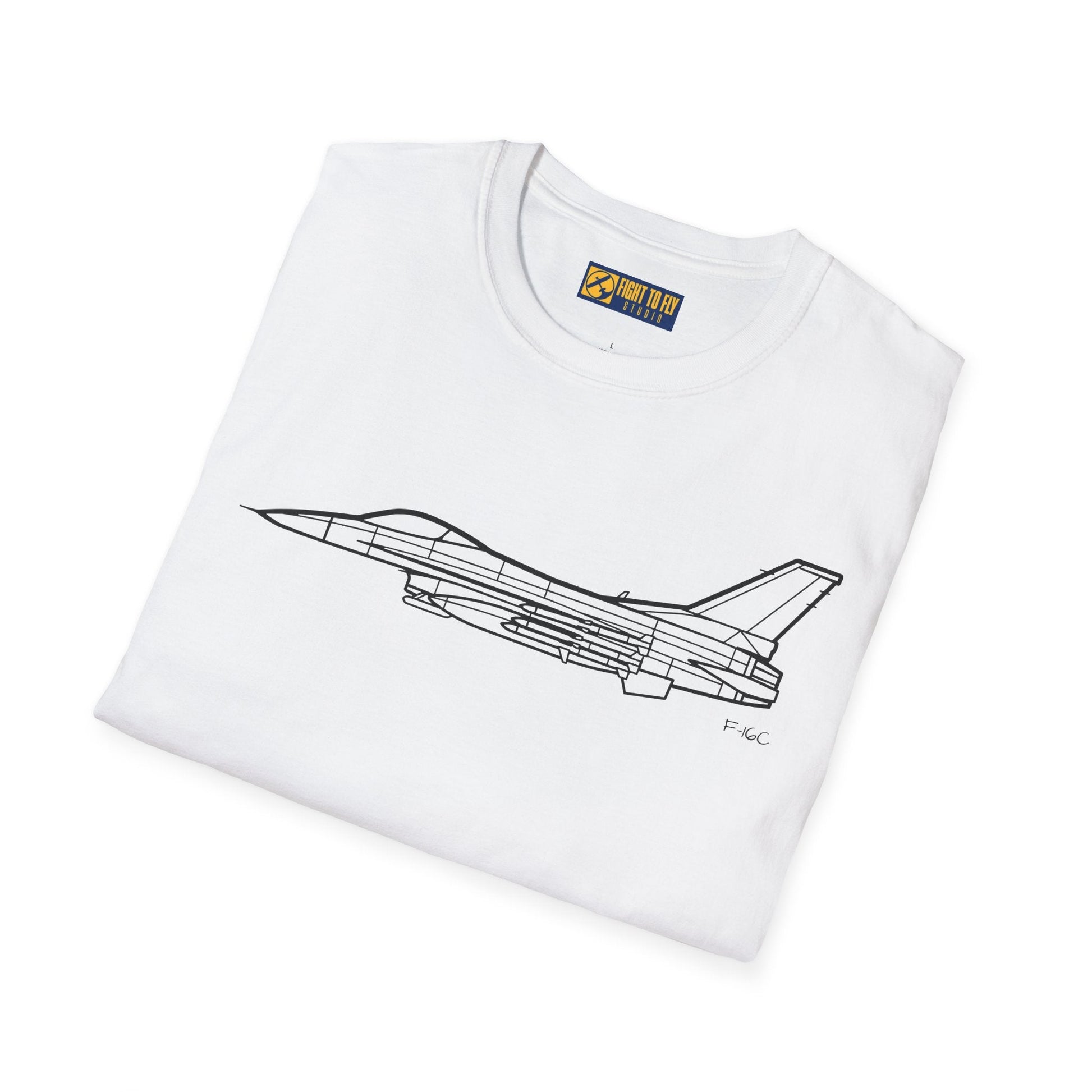 F-16C T-Shirt – Fighting Falcon Jet Side Profile Aviation Tee - Pilot gifts - WWII warbird t-shirt