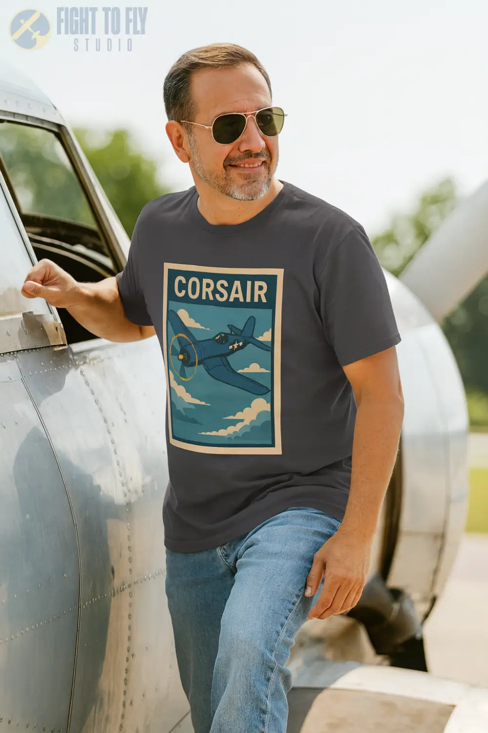 F4U Corsair Premium Full Graphic T-Shirt - Pilot gifts - WWII warbird t-shirt