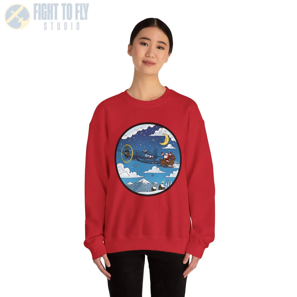 F4U Corsair Pulling Santa’s Sleigh – Holiday Sweater - Sweatshirt - Pilot gifts - WWII warbird t-shirt