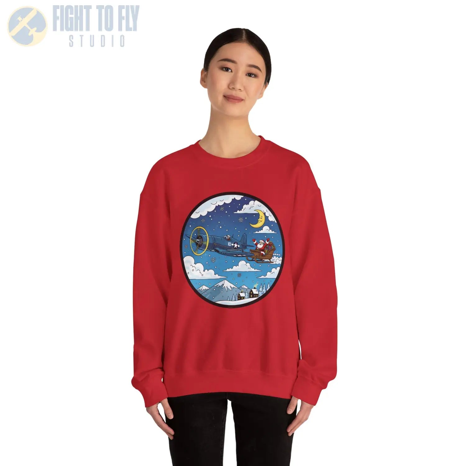 F4U Corsair Pulling Santa’s Sleigh – Holiday Sweater - Sweatshirt - Pilot gifts - WWII warbird t-shirt