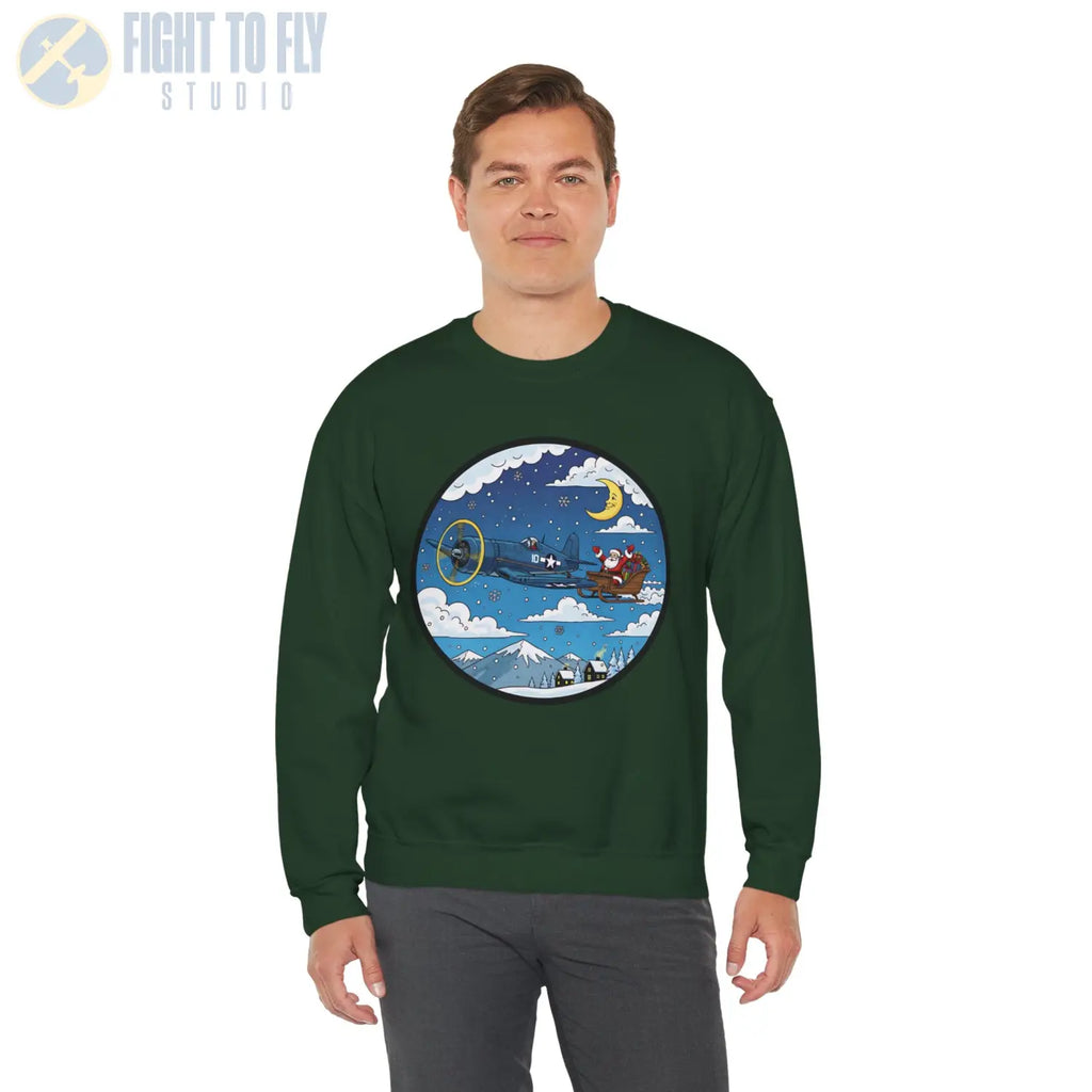 F4U Corsair Pulling Santa’s Sleigh – Holiday Sweater - Sweatshirt - Pilot gifts - WWII warbird t-shirt
