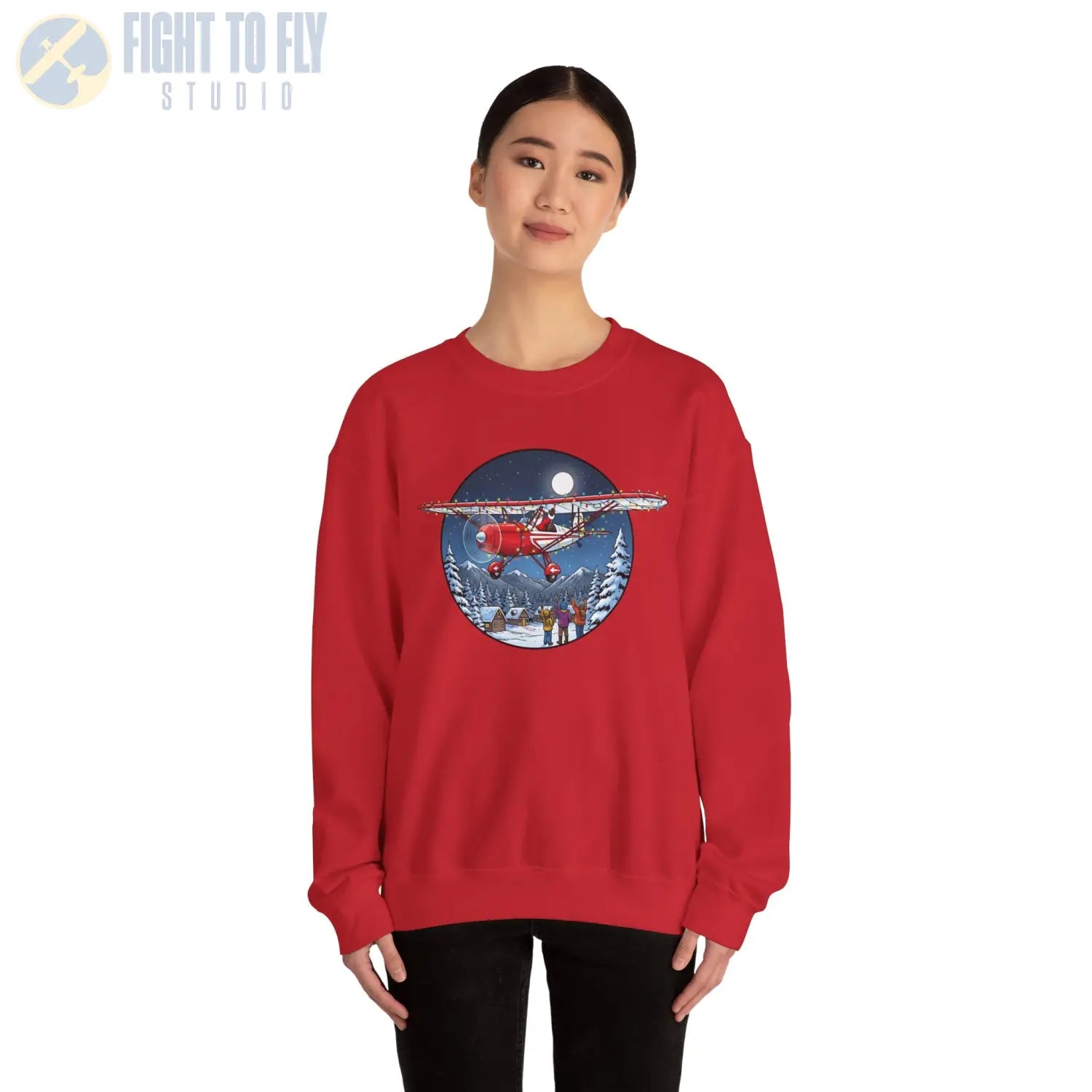 Fairchild 22 with Santa at the Controls – Holiday Sweater - Sweatshirt - Pilot gifts - WWII warbird t-shirt