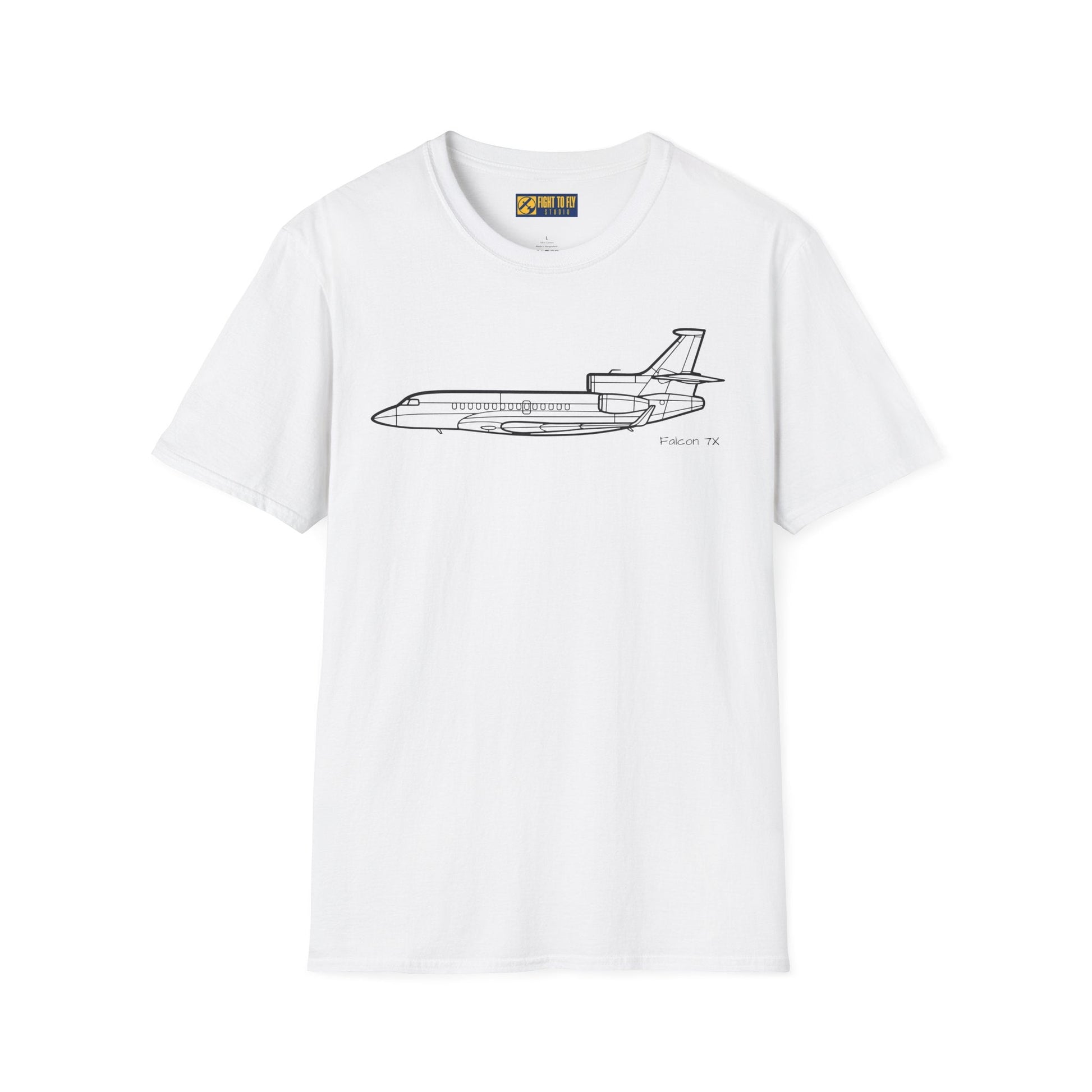 Falcon 7X T-Shirt – Trijet Business Jet Side Profile Aviation Tee - Pilot gifts - WWII warbird t-shirt