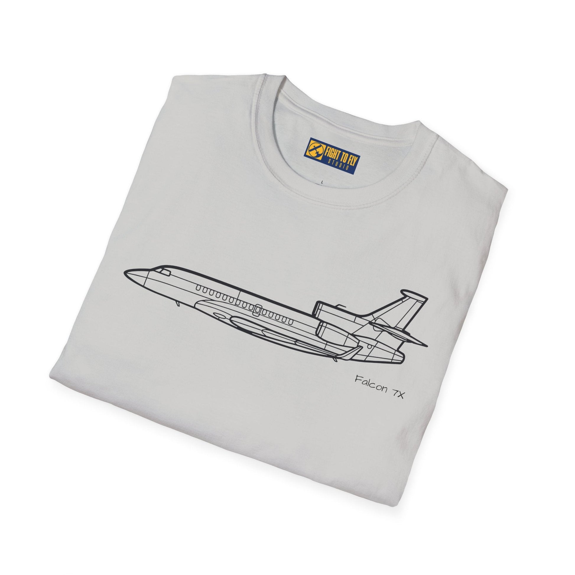 Falcon 7X T-Shirt – Trijet Business Jet Side Profile Aviation Tee - Pilot gifts - WWII warbird t-shirt