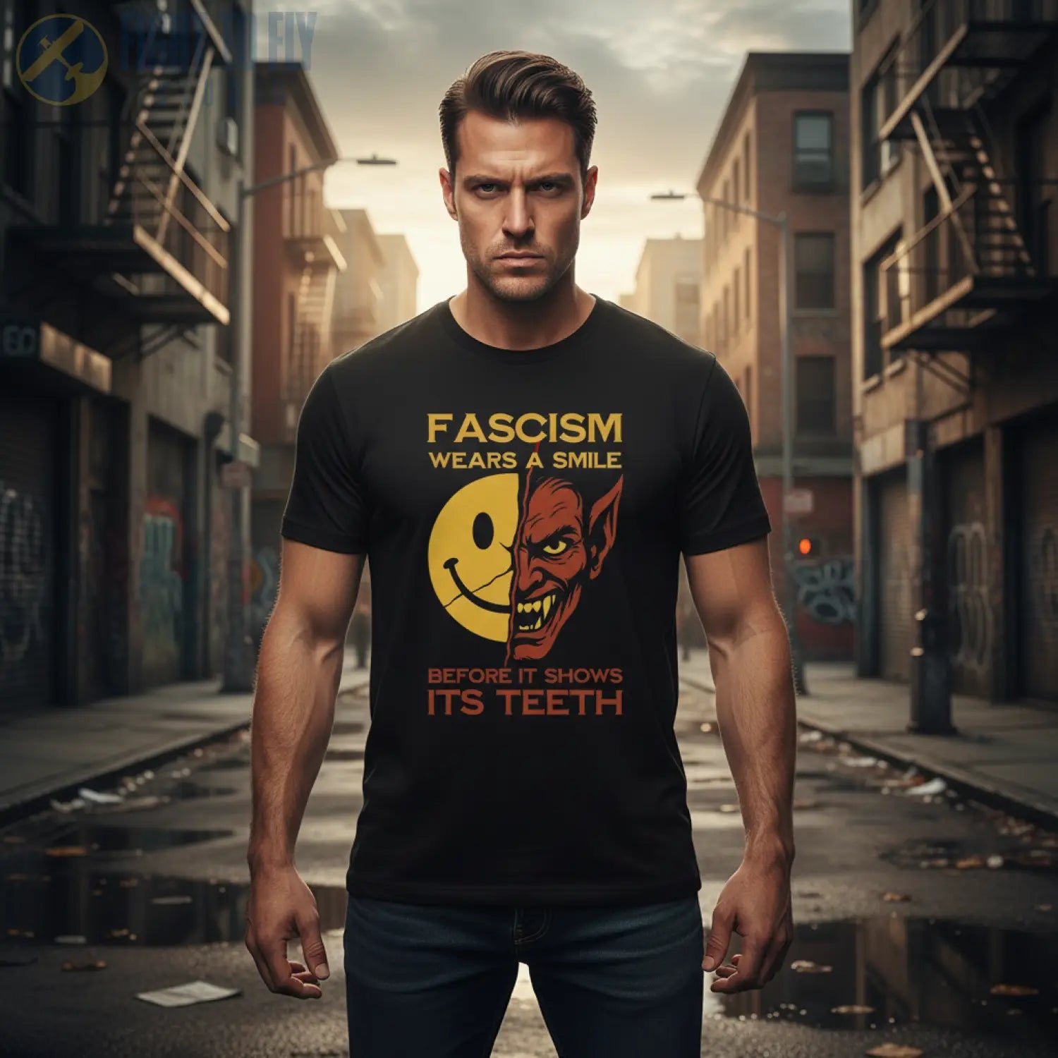 Fascism Wears a Smile Before It Shows Its Teeth - T-Shirt - Pilot gifts - WWII warbird t-shirt