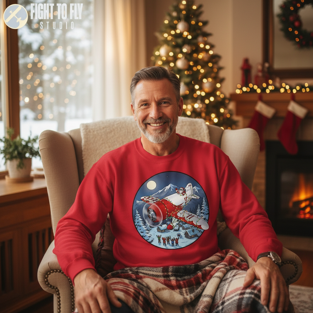 Gee Bee R-1 with Santa at the Controls – Holiday Sweater