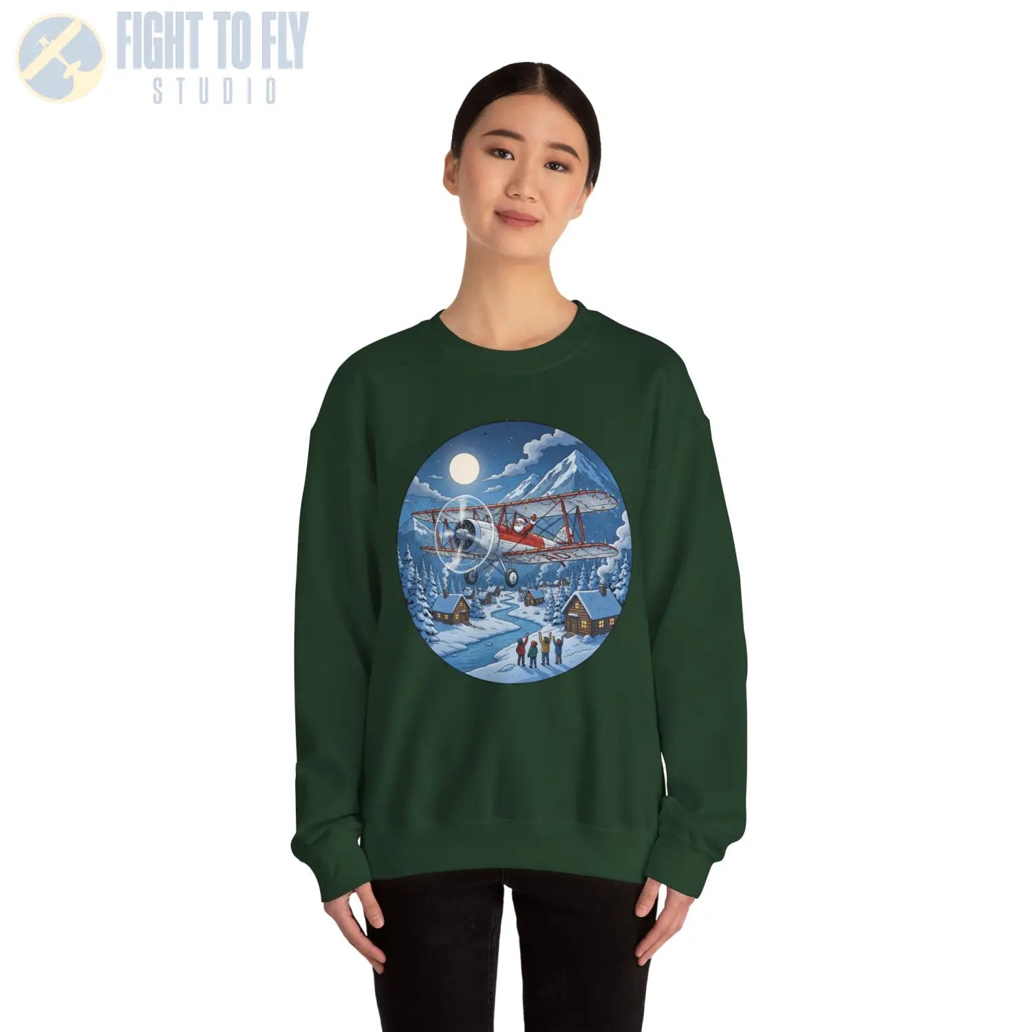 Generic Biplane with Santa at the Controls – Holiday Sweater - Sweatshirt - Pilot gifts - WWII warbird t-shirt