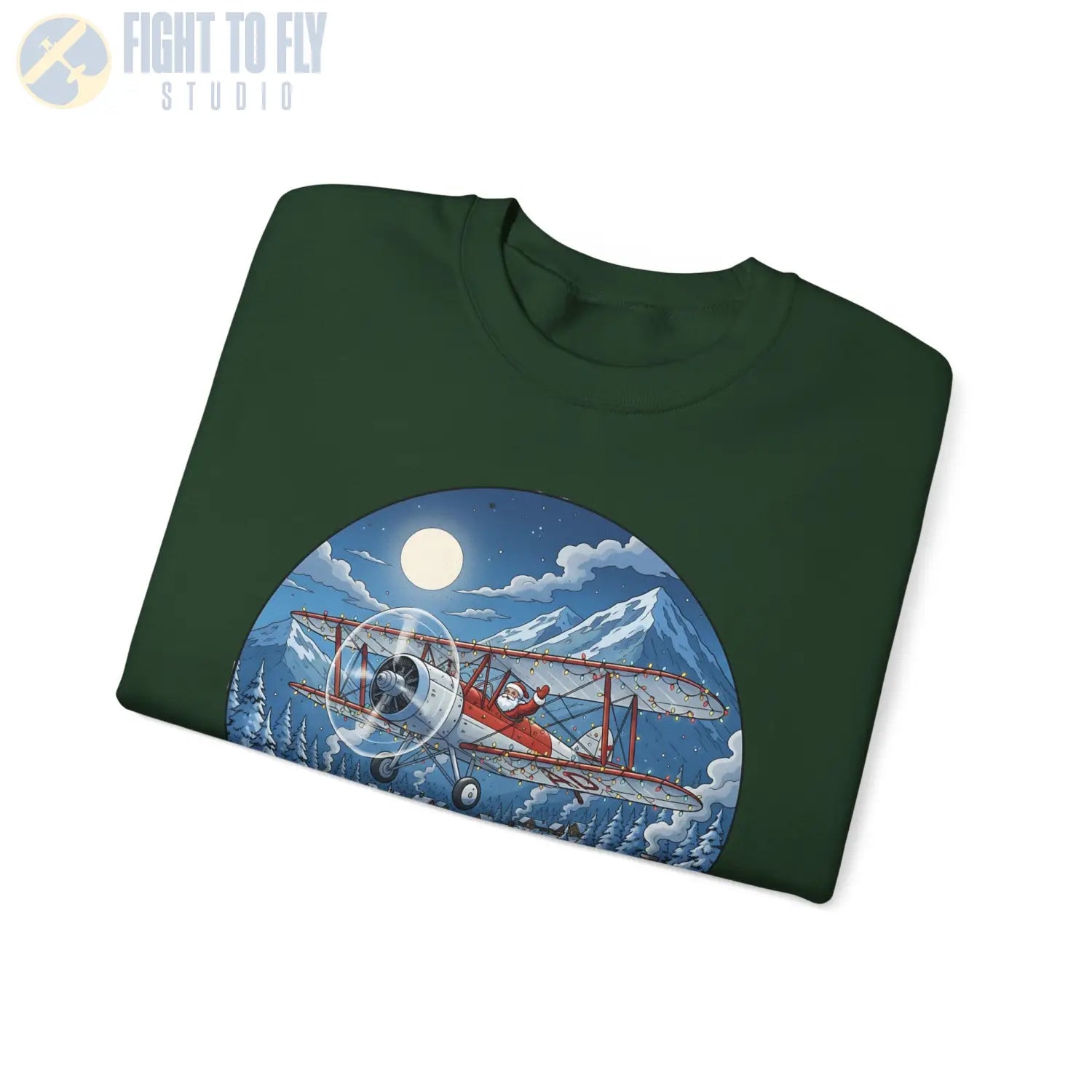 Generic Biplane with Santa at the Controls – Holiday Sweater - Sweatshirt - Pilot gifts - WWII warbird t-shirt