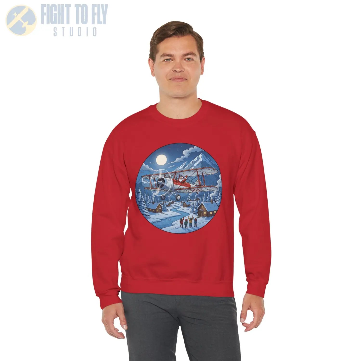 Generic Biplane with Santa at the Controls – Holiday Sweater - Sweatshirt - Pilot gifts - WWII warbird t-shirt