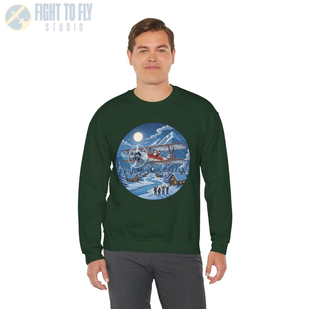Generic Biplane with Santa at the Controls – Holiday Sweater - Sweatshirt - Pilot gifts - WWII warbird t-shirt
