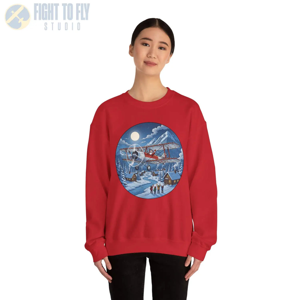 Generic Biplane with Santa at the Controls – Holiday Sweater - Sweatshirt - Pilot gifts - WWII warbird t-shirt
