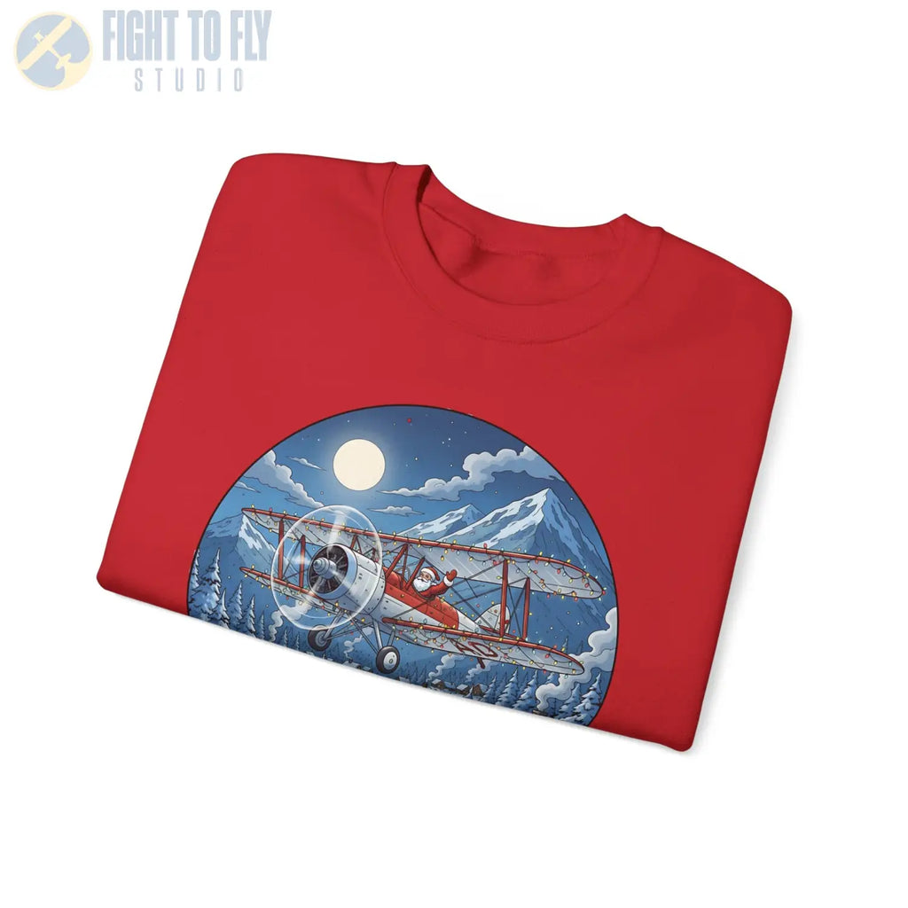 Generic Biplane with Santa at the Controls – Holiday Sweater - Sweatshirt - Pilot gifts - WWII warbird t-shirt