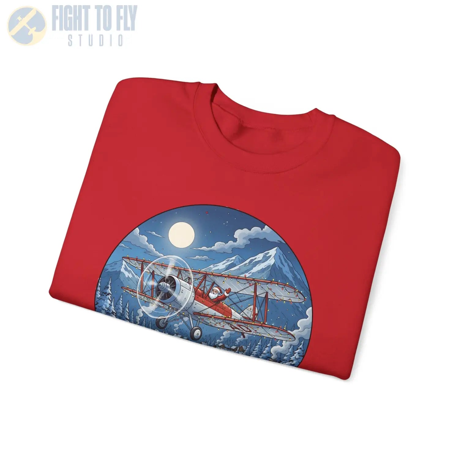 Generic Biplane with Santa at the Controls – Holiday Sweater - Sweatshirt - Pilot gifts - WWII warbird t-shirt