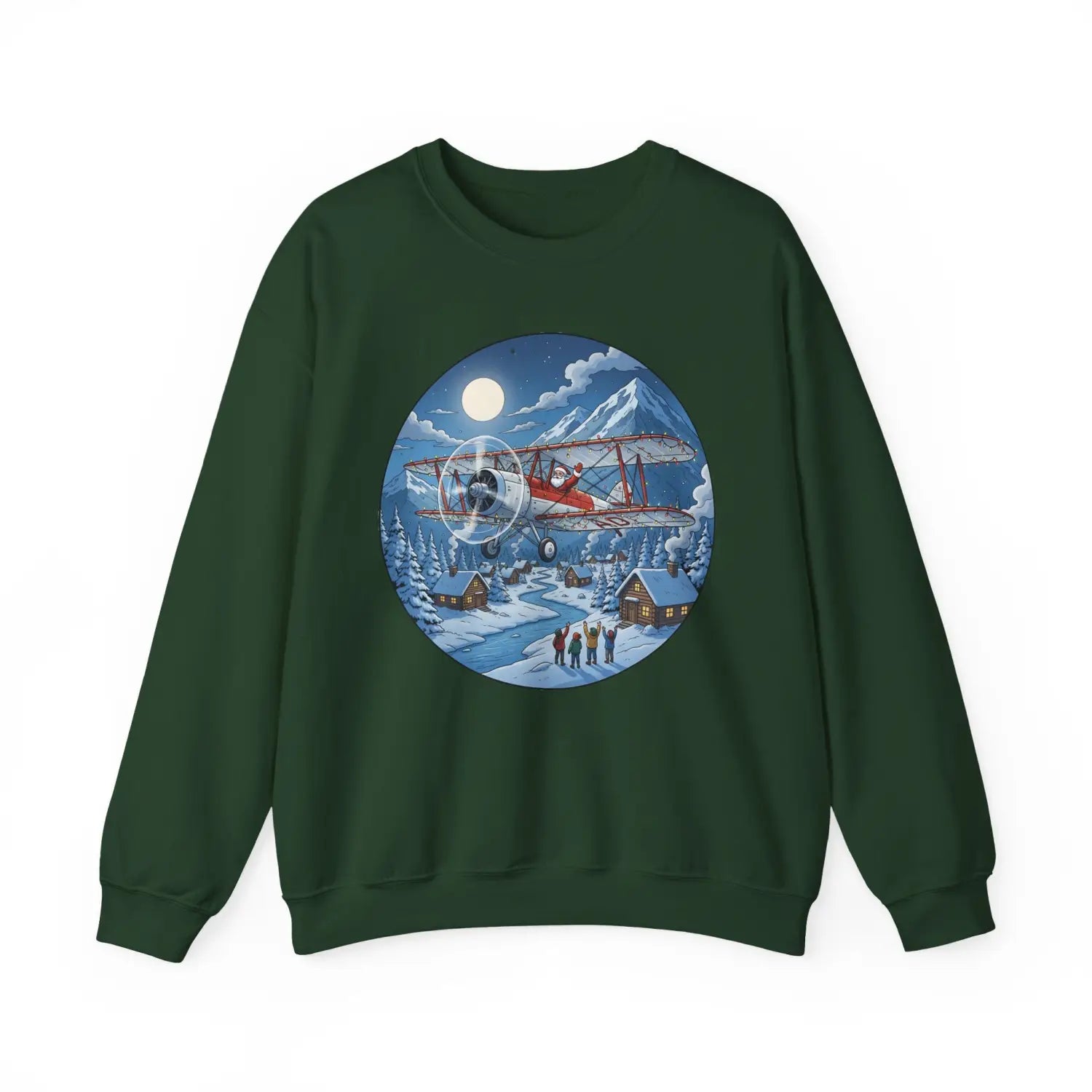 Generic Biplane with Santa at the Controls – Holiday Sweater - Sweatshirt - Pilot gifts - WWII warbird t-shirt