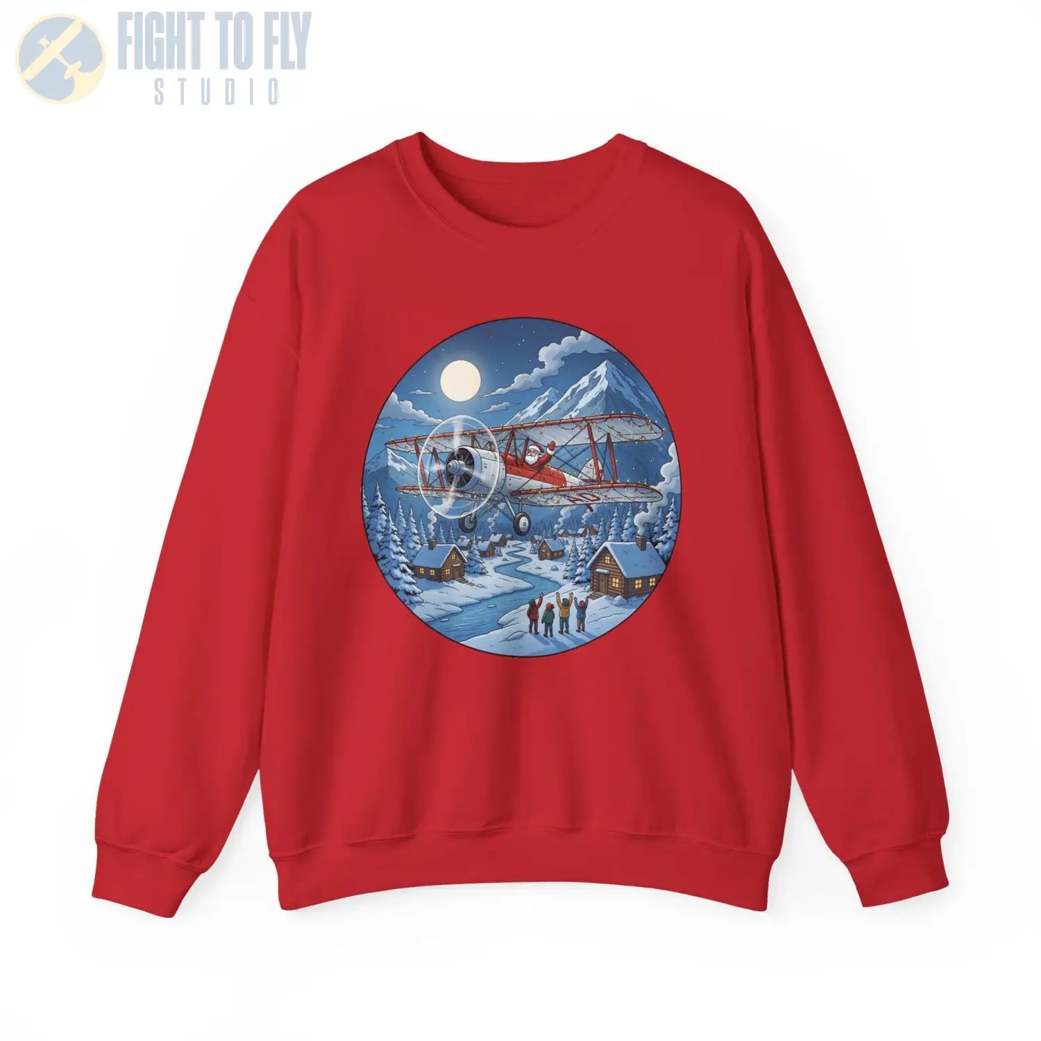 Generic Biplane with Santa at the Controls – Holiday Sweater - Sweatshirt - Pilot gifts - WWII warbird t-shirt