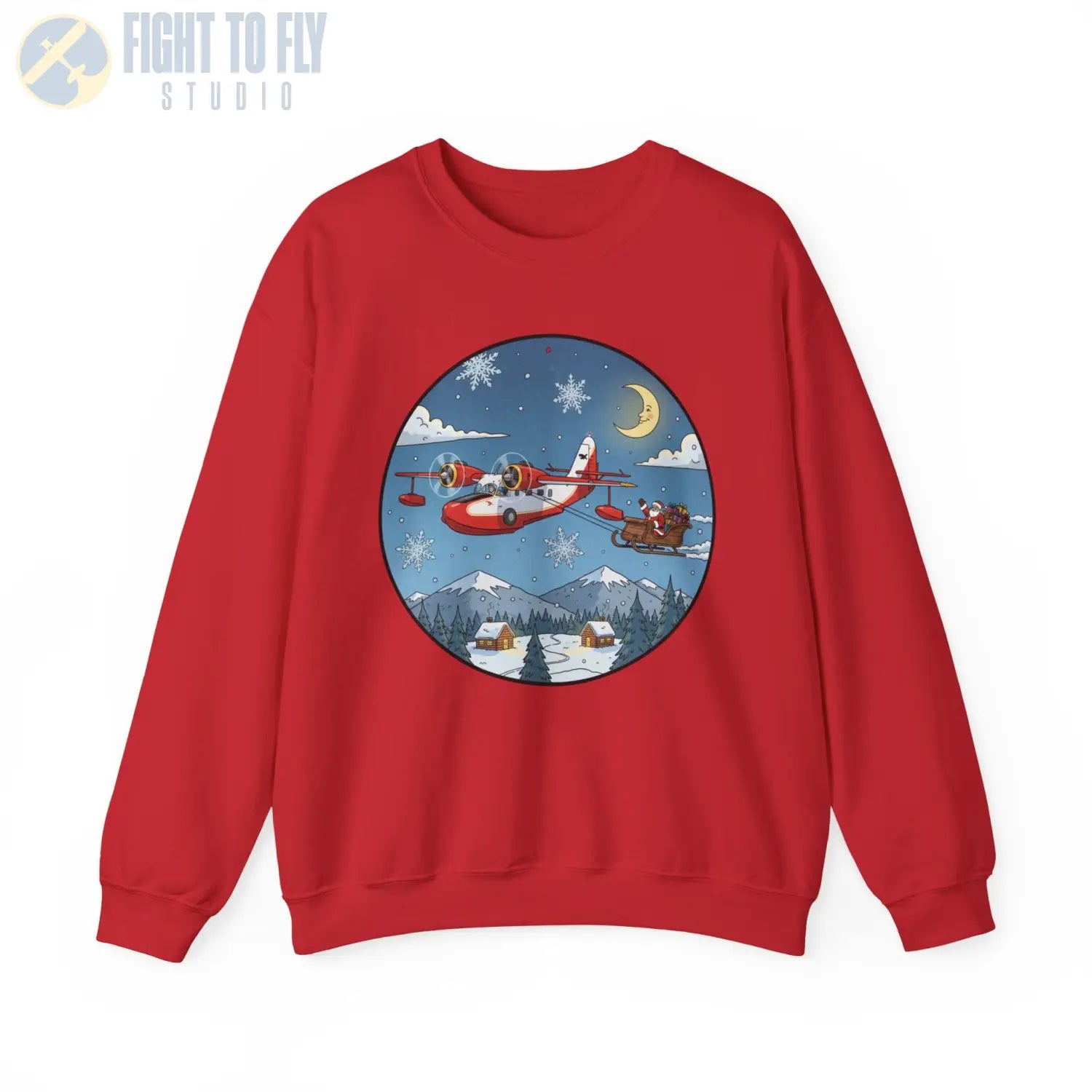 Grumman Goose Pulling Santa’s Sleigh – Holiday Sweater - Sweatshirt - Pilot gifts - WWII warbird t-shirt