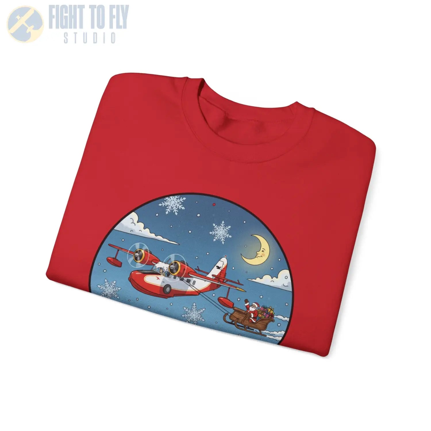 Grumman Goose Pulling Santa’s Sleigh – Holiday Sweater - Sweatshirt - Pilot gifts - WWII warbird t-shirt