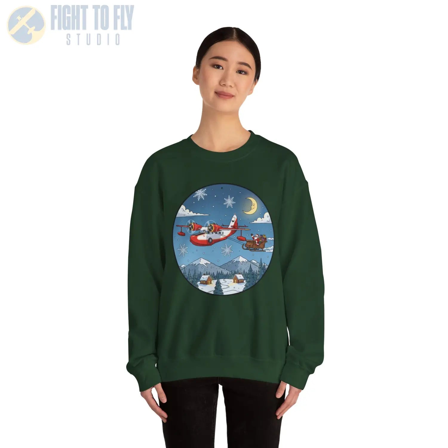 Grumman Goose Pulling Santa’s Sleigh – Holiday Sweater - Sweatshirt - Pilot gifts - WWII warbird t-shirt