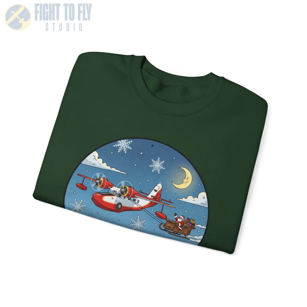 Grumman Goose Pulling Santa’s Sleigh – Holiday Sweater - Sweatshirt - Pilot gifts - WWII warbird t-shirt