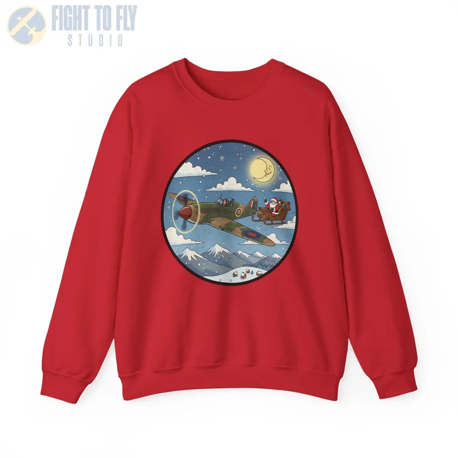 Hawker Hurricane Pulling Santa’s Sleigh – Holiday Sweater - Sweatshirt - Pilot gifts - WWII warbird t-shirt