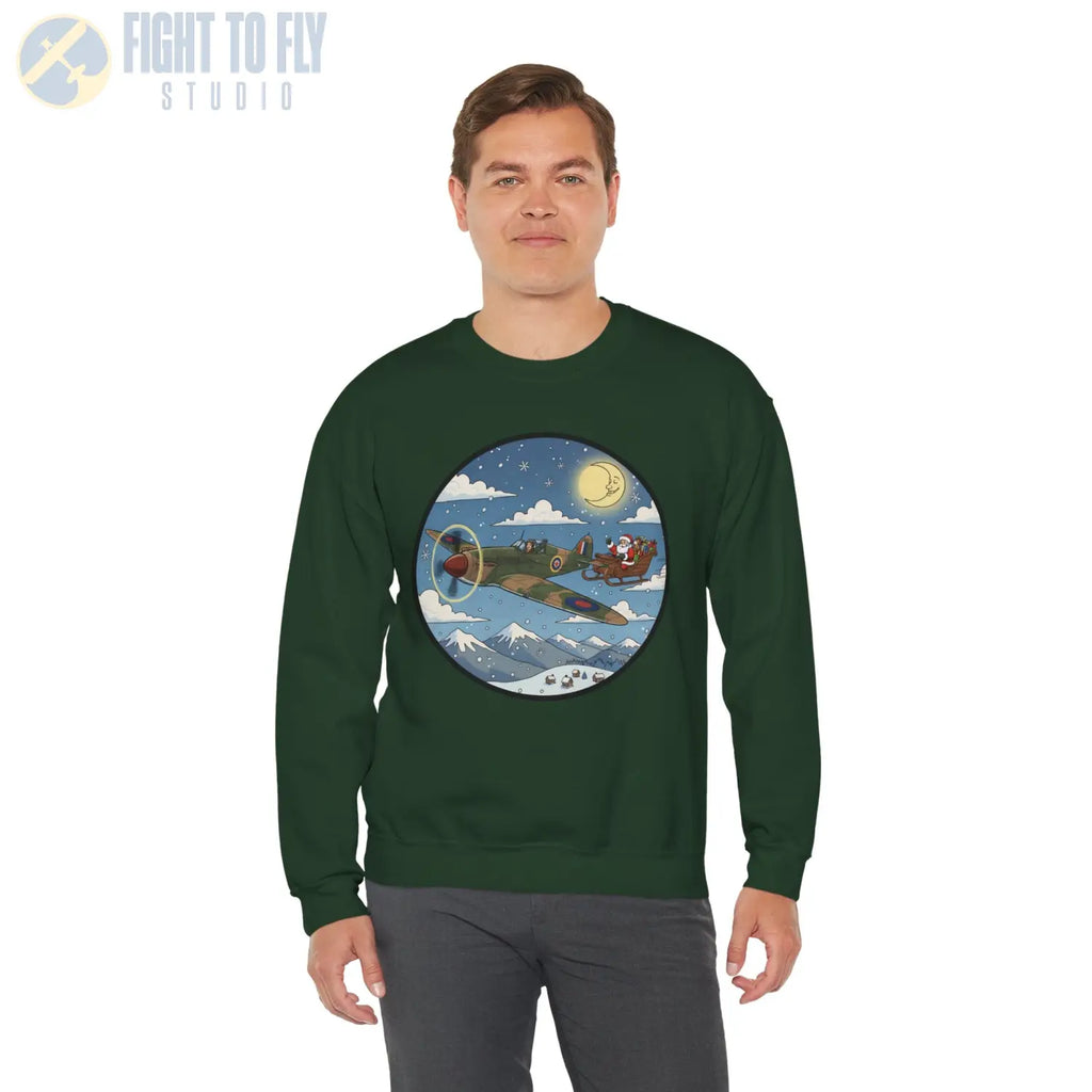 Hawker Hurricane Pulling Santa’s Sleigh – Holiday Sweater - Sweatshirt - Pilot gifts - WWII warbird t-shirt