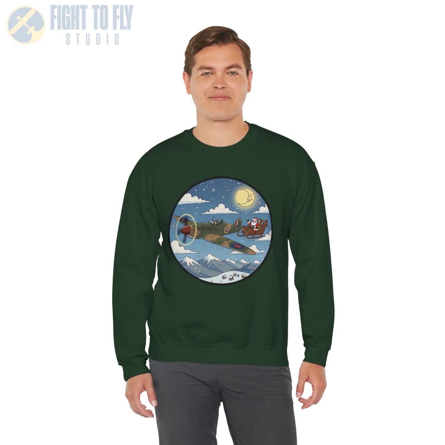Hawker Hurricane Pulling Santa’s Sleigh – Holiday Sweater - Sweatshirt - Pilot gifts - WWII warbird t-shirt