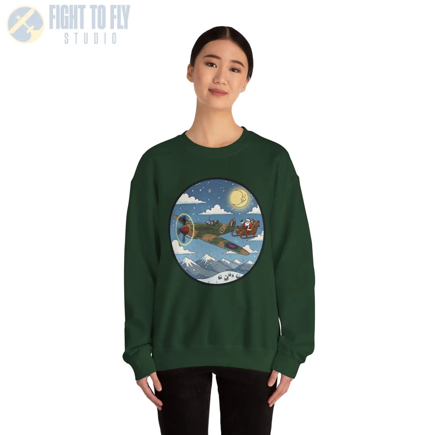 Hawker Hurricane Pulling Santa’s Sleigh – Holiday Sweater - Sweatshirt - Pilot gifts - WWII warbird t-shirt