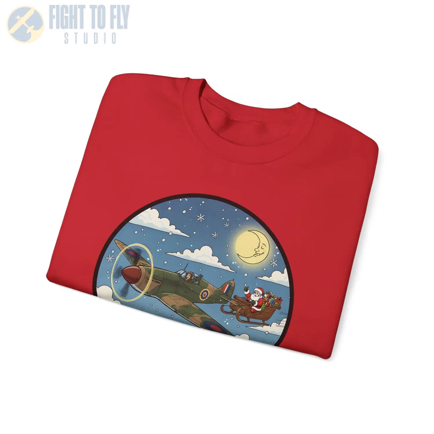 Hawker Hurricane Pulling Santa’s Sleigh – Holiday Sweater - Sweatshirt - Pilot gifts - WWII warbird t-shirt