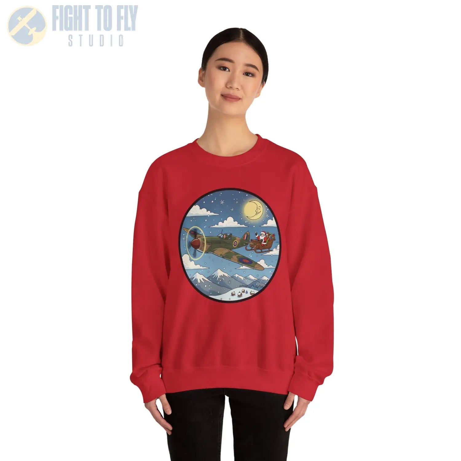 Hawker Hurricane Pulling Santa’s Sleigh – Holiday Sweater - Sweatshirt - Pilot gifts - WWII warbird t-shirt