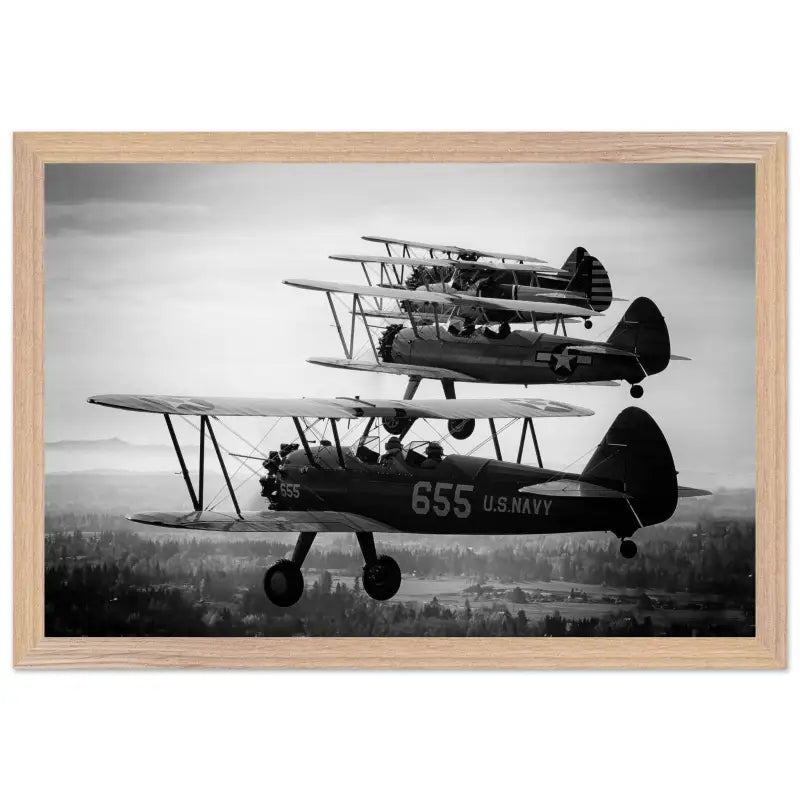 Heritage in Formation: Stearman Biplanes Monochrome - Print Material - Gifts for pilots - Aviation apparel