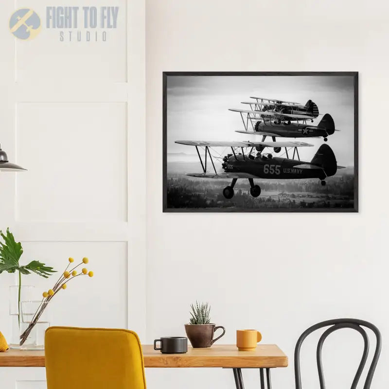 Heritage in Formation: Stearman Biplanes Monochrome - Print Material - Gifts for pilots - Aviation apparel