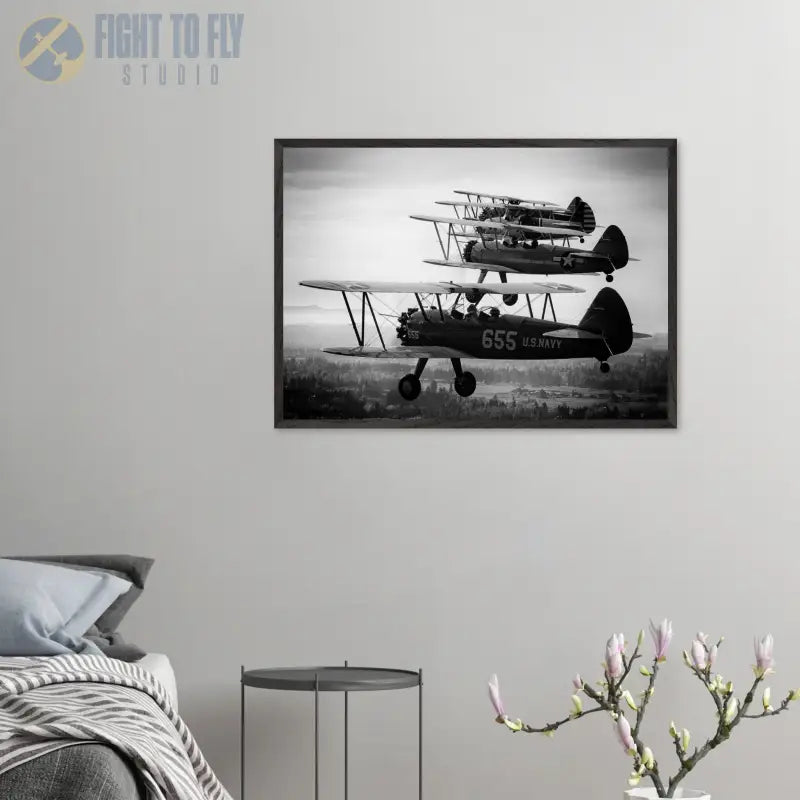 Heritage in Formation: Stearman Biplanes Monochrome - Print Material - Gifts for pilots - Aviation apparel