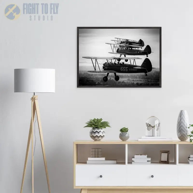 Heritage in Formation: Stearman Biplanes Monochrome - Print Material - Gifts for pilots - Aviation apparel
