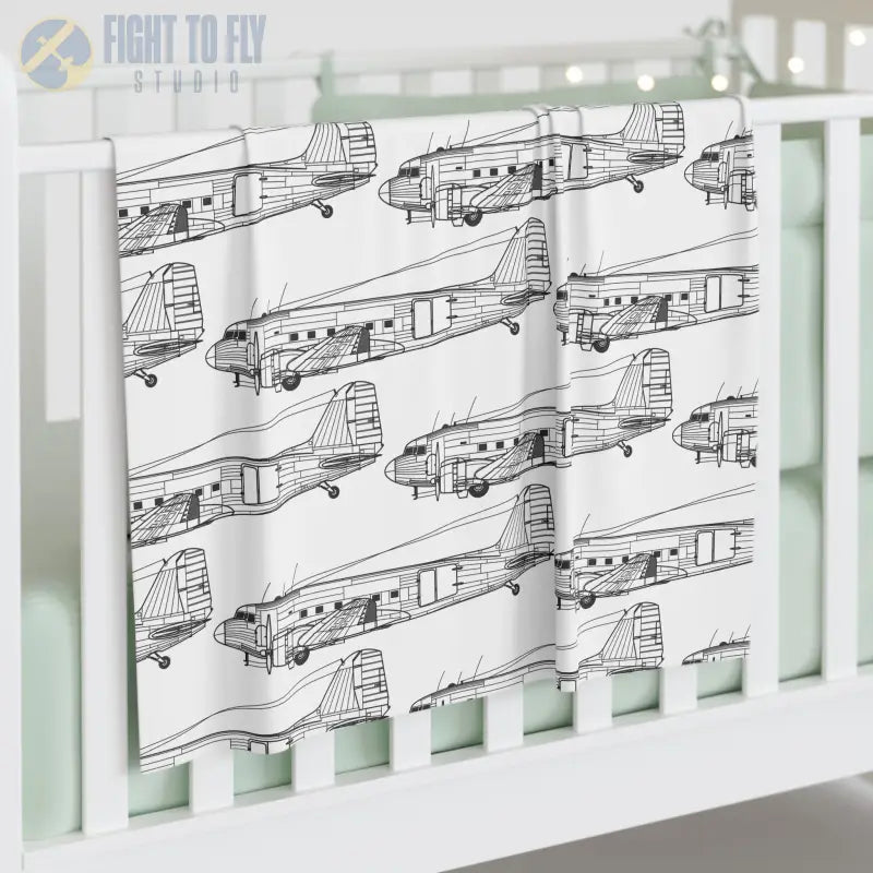 Heritage Wings Baby Blanket – C-47 Skytrain Line Art - Home Decor - Pilot gifts - WWII warbird t-shirt