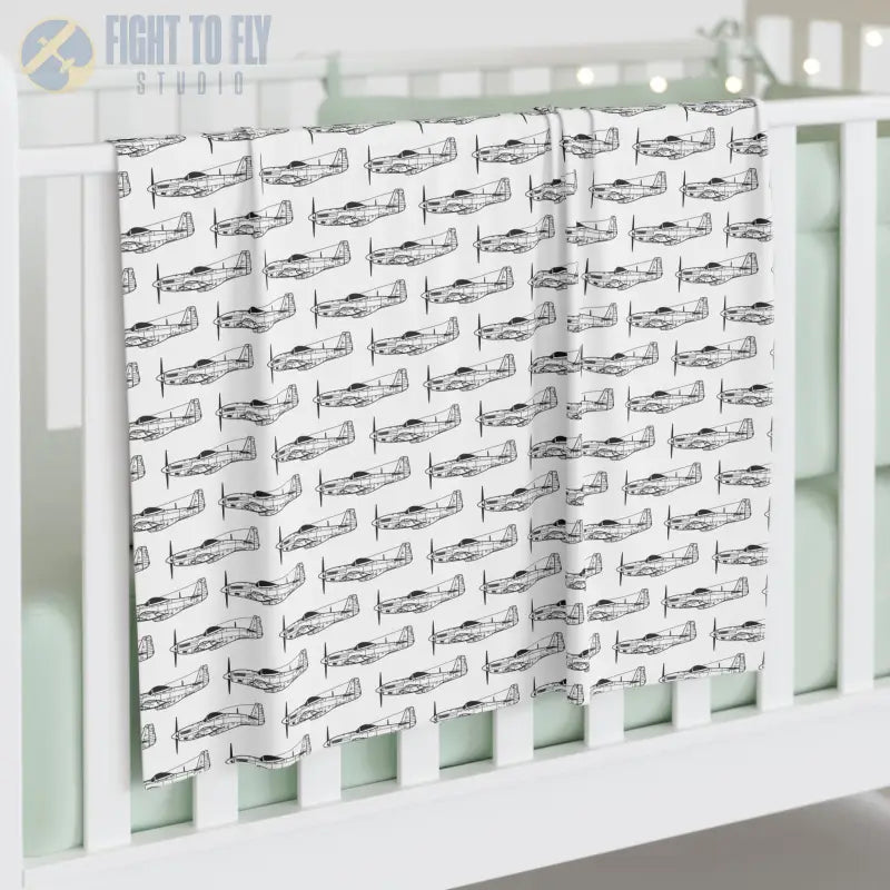 Historic Wings Baby Blanket – P-51 Mustang Line Art - Home Decor - Pilot gifts - WWII warbird t-shirt