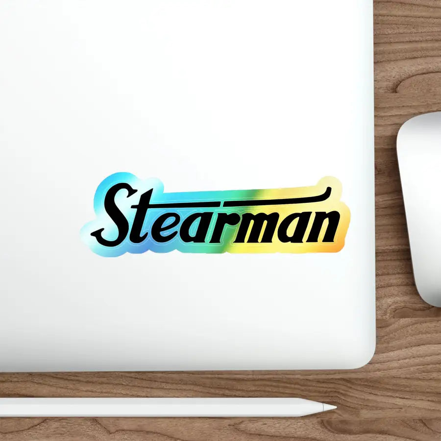 Holographic Die-Cut Stickers - Stearman Design for Skateboards & Decor - Paper products - Gifts pilots - Aviation