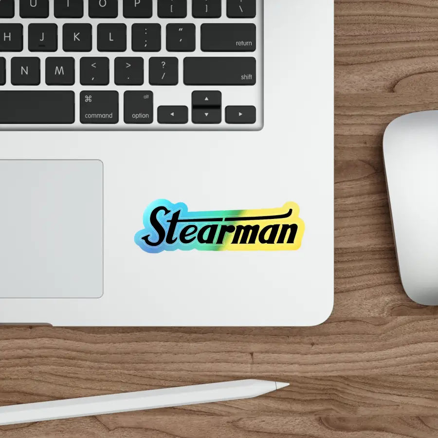 Holographic Die-Cut Stickers - Stearman Design for Skateboards & Decor - Paper products - Pilot gifts - WWII warbird