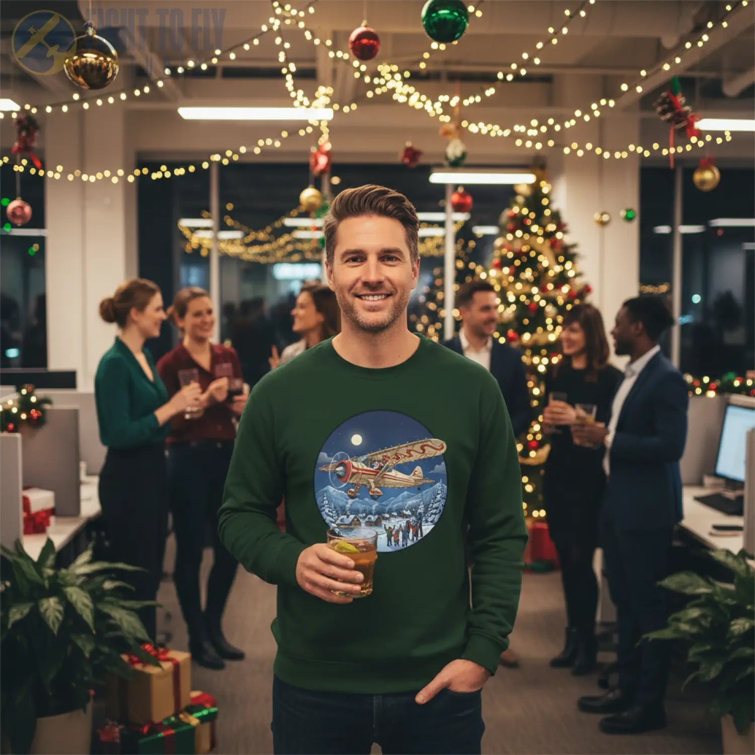 Howard DGA-15 with Santa at the Controls – Holiday Sweater - Sweatshirt - Pilot gifts - WWII warbird t-shirt