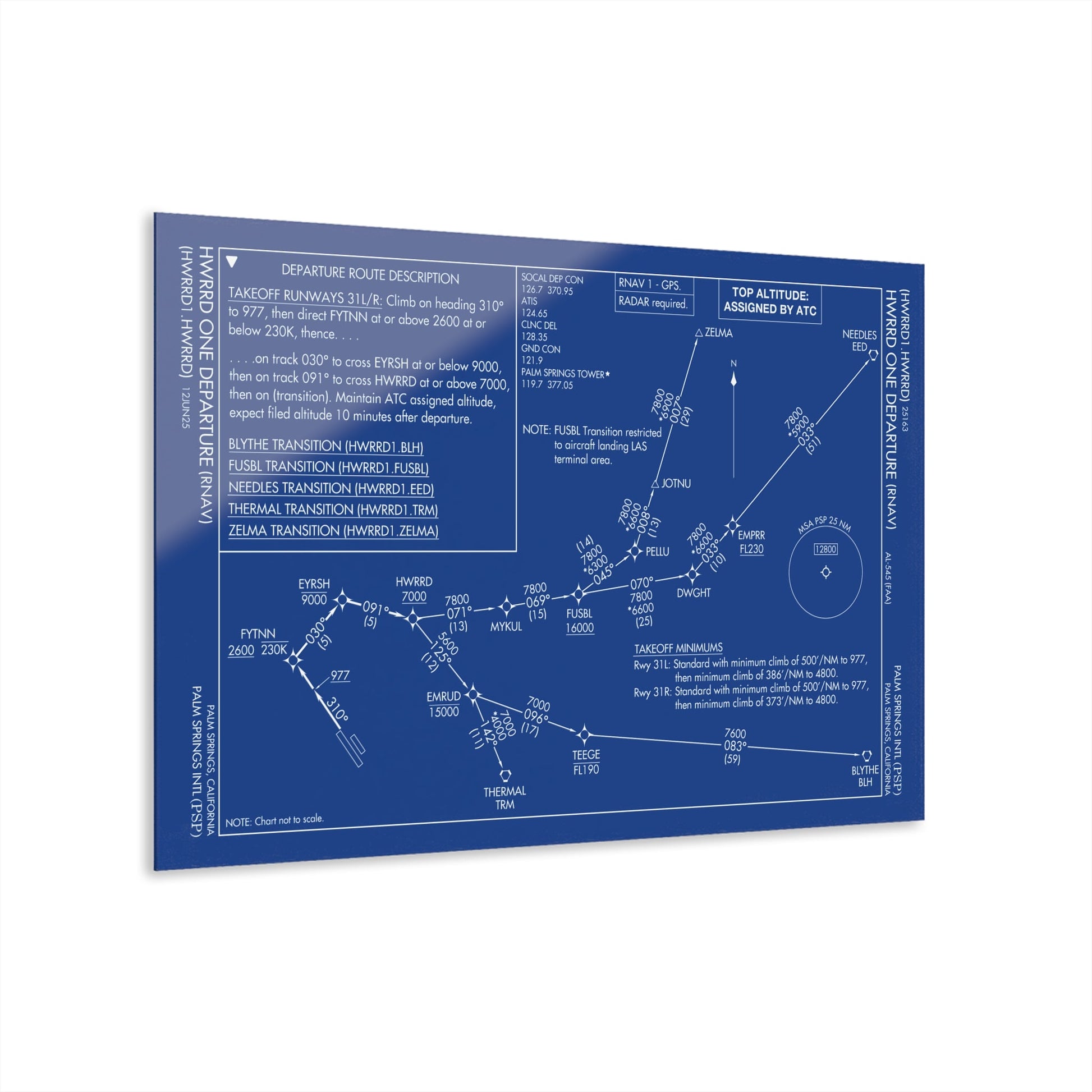 Howard One Departure – Palm Springs International Airport (PSP) Procedure Plate Print | Requested Aviation Wall Art